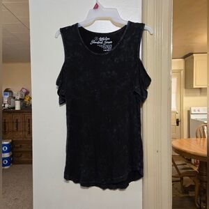 Brand new!! New Affliction soft & stretchy black cold shoulder top size small